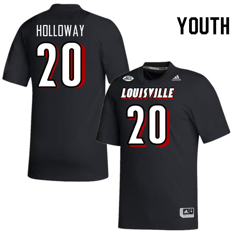 Youth #20 Tayon Holloway Louisville Cardinals College Football Jerseys Stitched-Black